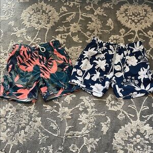 Men's Floral Print Swim Shorts - Coral/Green & Navy/White
